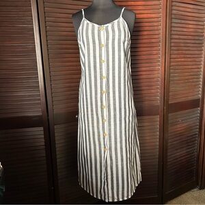 SHEIN White Striped Button Down Summer Midi Dress, Tie back,  Size Medium